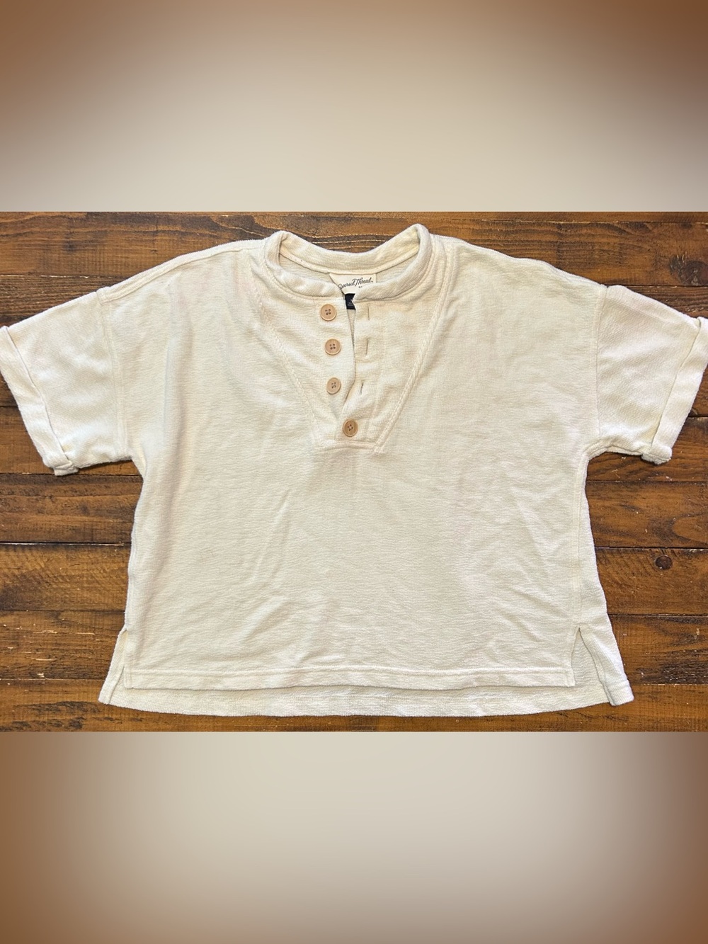 Universal Thread Cream Short-Sleeve Henley with Button Placket